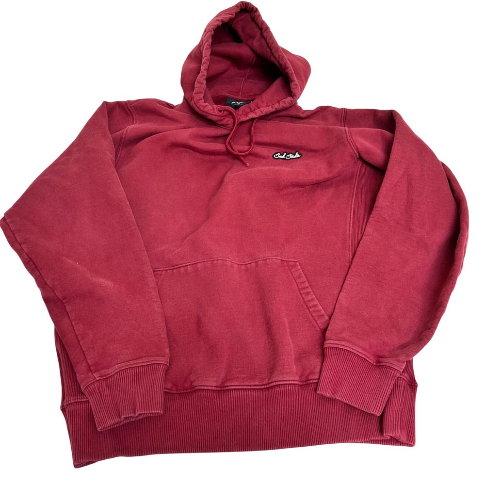 Bad Birdie Mens Burgundy Pullover Hoodie Heavyweight Ribbed Side Panels Size M